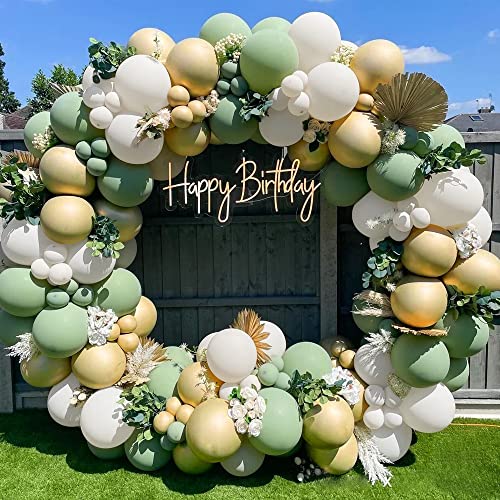 Kit Arco Guirnalda Globos Verdes, Fiesta de Globo Látex Verde Aguacate Blanco Dorado, Ideal para Baby Shower, Cumpleaños, Bodas, Fiestas Tropicales o Decoración Fiesta con Tema Safari Jungla