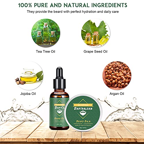 Kit Barba Cuidado para Hombres con Champú, Bálsamo, Aceite de Barba, Cepillo, Tijeras, Peine, Guía de Cuidado Barba