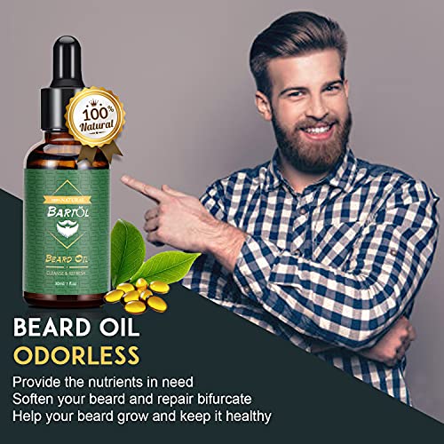 Kit Barba Cuidado para Hombres con Champú, Bálsamo, Aceite de Barba, Cepillo, Tijeras, Peine, Guía de Cuidado Barba