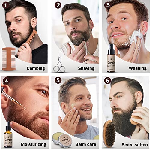 Kit Cuidado de Barba 9 en 1, Cuidado de Barba Hombre con Agente de Reparación de Barba,Champú de Barba,Crema de Barba,Aceite de Barba,Peine,Tijeras,Plantilla, Regalos Originales Hombres