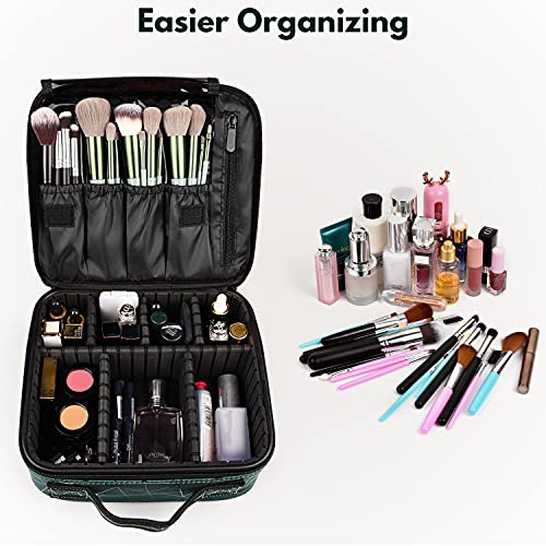 Kit de Maquillaje Neceser Make Up Bolso de Cosméticos Portable Organizador Maletín para Maquillaje Maleta de Makeup Profesional Cuero de la PU(Verde)