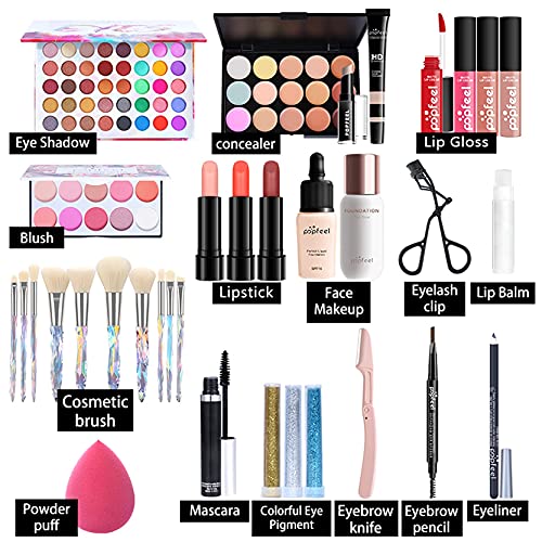 Kit de Maquillaje Profesional Completo, MKNZOME 34 piezas Set de Maquillaje Mujer con Estuches de Maquillaje Portátil Paletas de Sombras de Ojos Fundación barra de labios para Mujeres Niñas