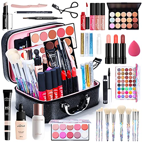 Kit de Maquillaje Profesional Completo, MKNZOME 34 piezas Set de Maquillaje Mujer con Estuches de Maquillaje Portátil Paletas de Sombras de Ojos Fundación barra de labios para Mujeres Niñas