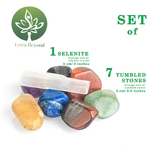 Kit de Piedras Curativas de Chakras Naturales - Juego de Curación de 1 cristal de Selenita y 7 Piedras Caídas para Meditación, Equilibrio de Chakras y Terapia con Cristales | Juego de 8