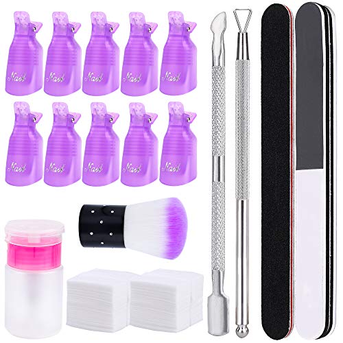 Kit de Uñas Removedor el Esmalte Reutilizable Kit de Herramientas para Uñas Removedor Incluir Clip de Removedor, Lima de Uñas, Cepillo para Uñas, Raspador, Empujador de Cutículas