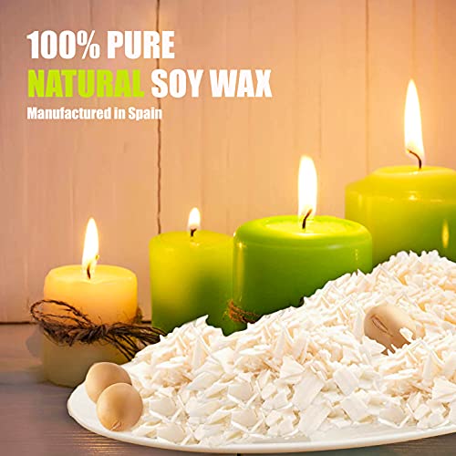 kit para fabricar velas de soja naturales (Cera de soja natural 1KG), 50 Mechas sin humo, 60 Pegatinas de doble cara, 1 Centrador inoxidable para mejorar la rigidez.