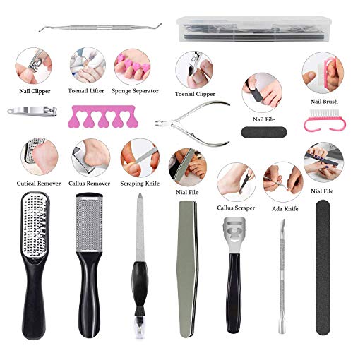 Kit para pedicura, 23 en 1, kit de herramientas para pedicura profesional, pedicura de acero inoxidable, piel muerta Kit para el cuidado de los pies para mujeres hombres salón o casa