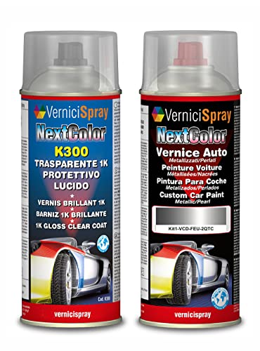 Kit Spray Pintura Coche Aerosol compatible con FORD FIESTA 2QTC MACHINE SILVER MET. - Kit de retoque de pintura carrocería en spray 400 ml