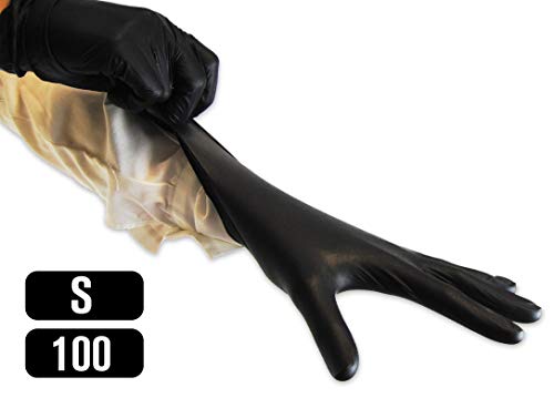 KMINA - Guantes Nitrilo Talla S (Pack 100 uds), Guantes Nitrilo Desechables, Guantes Nitrilo Negro, Guantes Desechables Nitrilo, Guantes Sin Polvo, Guantes Negros (LATEX FREE)