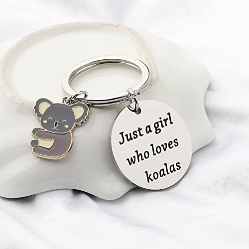 Koala Gifts - Llavero con texto en inglés "Just a Girl Who Loves Koala", keychain pendant 30*30mm, Acero inoxidable,