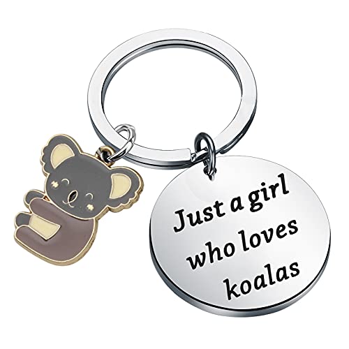 Koala Gifts - Llavero con texto en inglés "Just a Girl Who Loves Koala", keychain pendant 30*30mm, Acero inoxidable,