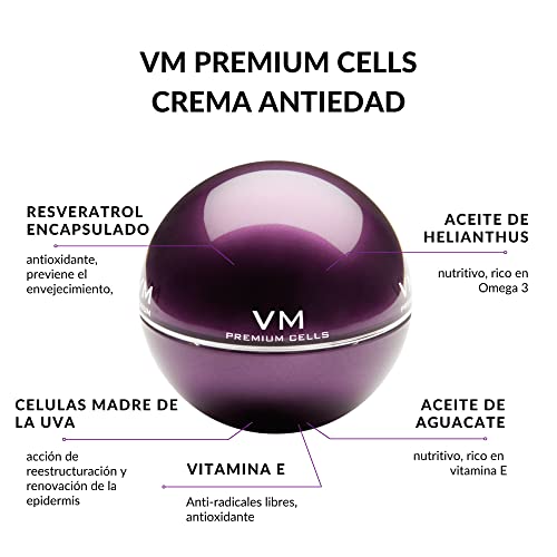 Kosei - VM Premium Cells - Crema Tratamiento Antiedad - 50 ml - Tratamiento Antiarrugas - Con Vitamina E - Efecto Reafirmante - Aporta Luminosidad - Antioxidante - De Fácil Absorción - Vegano