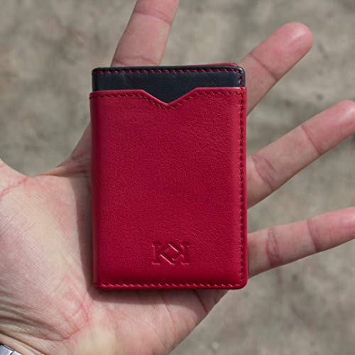 KOSETI - Cartera Hombre Roja Minimalista | Tarjetero, Billetero, Monedero Secreto | Fabricada en España | Piel de Vacuno Autentica | Premium | 9 Tarjetas | Protección RFID y NFC