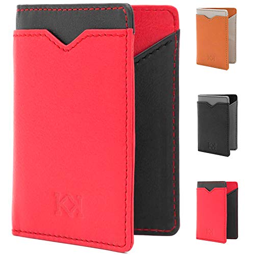 KOSETI - Cartera Hombre Roja Minimalista | Tarjetero, Billetero, Monedero Secreto | Fabricada en España | Piel de Vacuno Autentica | Premium | 9 Tarjetas | Protección RFID y NFC