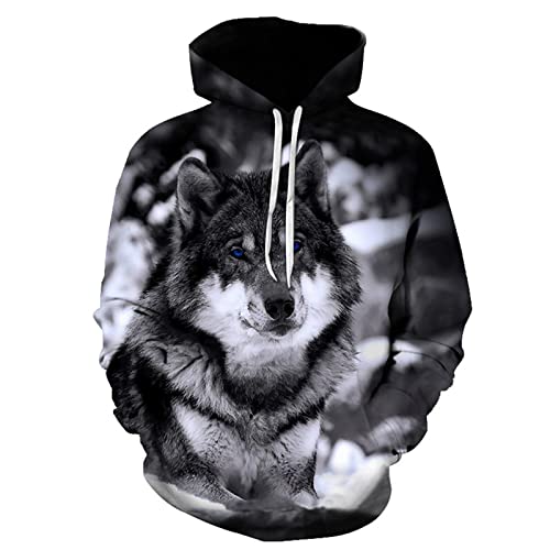 KovBexJa Unisex Estampado 3D Impresión Sudadera Sudaderas con Capucha Hoodie Hoodies Hoody Jersey Pullover Sweatshirt Manga Larga con Bolsillo para Hombre Mujer Animal Lobo Blanco Y Negro