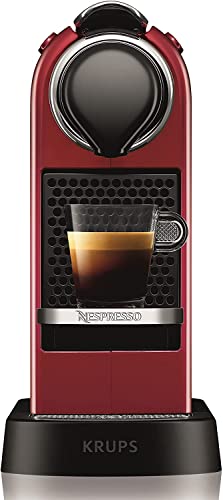 Krups Nespresso Citiz XN7415 - Cafetera de cápsulas monodosis, con 19 bares de presión, thermoblock, función automática con botones retroiluminados, color Rojo, 14 cápsulas