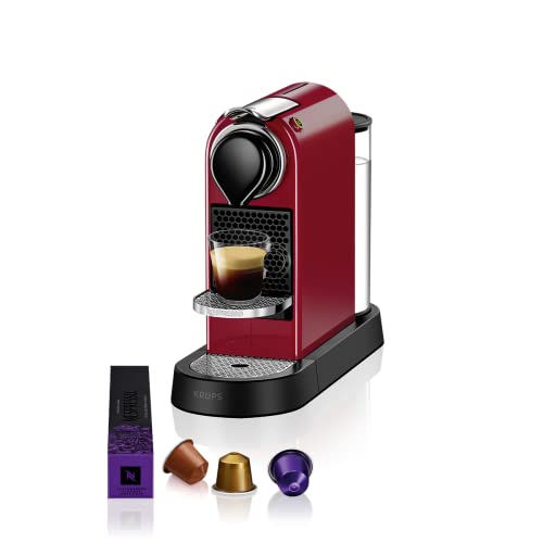 Krups Nespresso Citiz XN7415 - Cafetera de cápsulas monodosis, con 19 bares de presión, thermoblock, función automática con botones retroiluminados, color Rojo, 14 cápsulas