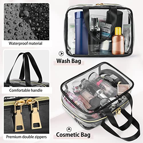 KTMOUW Neceser Mujer Transparente Neceser Maquillaje Viaje Impermeable Bolsa de Aseo Portátil Grande Organizador para Cosméticos 3 Piezas Negro