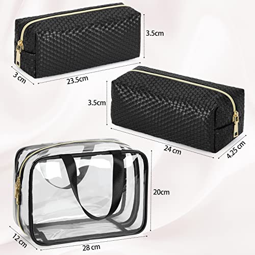 KTMOUW Neceser Mujer Transparente Neceser Maquillaje Viaje Impermeable Bolsa de Aseo Portátil Grande Organizador para Cosméticos 3 Piezas Negro