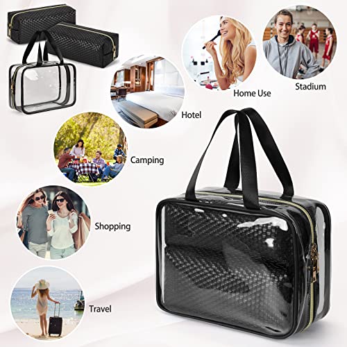 KTMOUW Neceser Mujer Transparente Neceser Maquillaje Viaje Impermeable Bolsa de Aseo Portátil Grande Organizador para Cosméticos 3 Piezas Negro