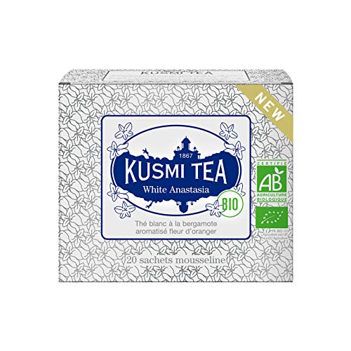 Kusmi Tea - Té White Anastasia Bio - Té Blanco con bergamota y aroma de limón y flor de azahar - Caja de 20 bolsitas