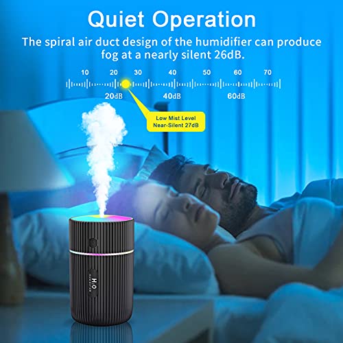 Kweey Humidificador,Mini Humidificadores Aire con Alimentación USB,Función de luz Nocturna y apagado automático,2 modos de niebla y ncionamiento silencioso,para hogar,Oficina,Coche (Negro)