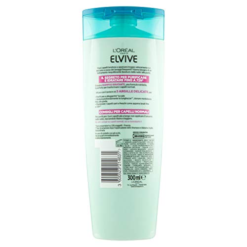 L 'Oréal Paris Elvive arcilla straordinaria Shampoo Hidratante para cabello normal, 300 ml