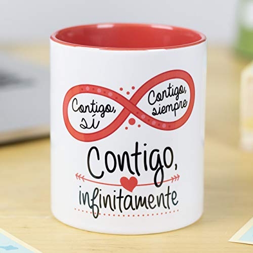 La mente es Maravillosa - Taza con Frase de Amor y Dibujo romántico (Cntigo si, cntigo Siempre, cntigo infinitamente) Regalo para San Valentín