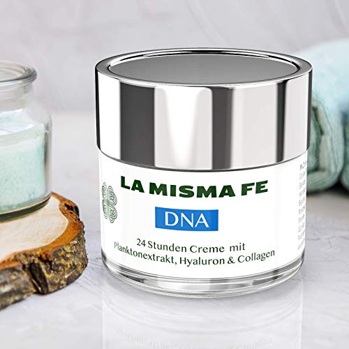 LA MISMA FE® Crema facial antiarrugas de DNA, 24 horas, extracto de planctón, ácido hialurónico, colágeno de cristal, 50 ml, cosmética de alta gama fabricada en España.