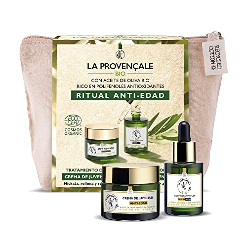 La Provençale Bio - Pack Tratamiento Anti Edad Con Crema Antiedad De Día Y Aceite Sérum De Noche Antiedad Con Aceite De Oliva Bio Y Polifenoles Antioxidantes, 50 Ml 30ml, Multicolor