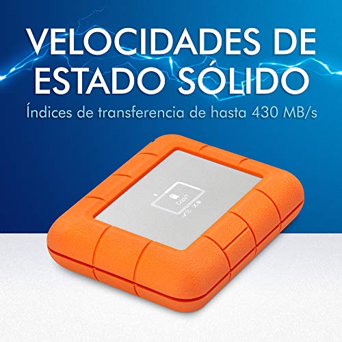 LaCie Rugged BOSS SSD de 1 TB, Disco duro de estado sólido, USB-C USB 3.0 con ranuras de tarjeta SD tarjeta CF, resistente a caídas, impactos, polvo y agua, 3 años de servicios Rescue (STJB1000800)