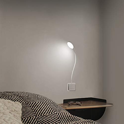 Lampara de Lectura Pared de LED Flexible Regulable Blanco con Enchufe y Interruptor Tactil 4W Brillo Máximo 350Lm Luz Neutra 4000K sin Funcion de Control Remoto Lot de 1 de Enuotek