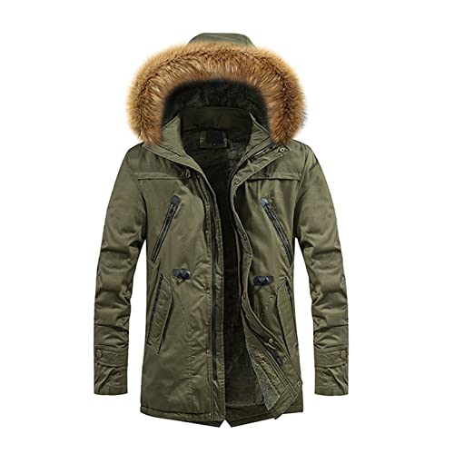 LAOSU Abrigo polar con capucha para hombre, talla grande, cálido, cortavientos con cremallera, botones de felpa, cómodo y cómodo para la piel, 09-Army Green, XL