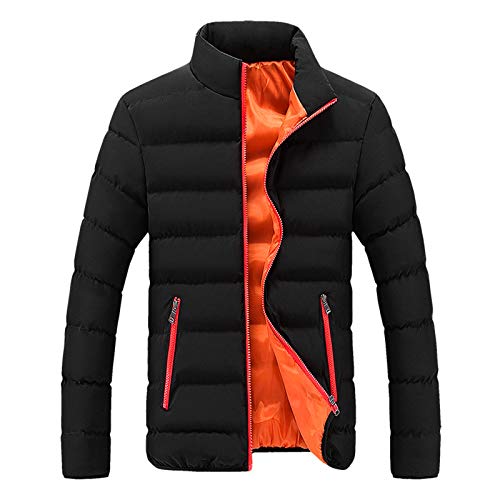 LAOSU Chaqueta de plumón ligera para hombre, cálido, otoño e invierno, talla grande, bolsillos con cremallera informal, cuello alto, chaqueta cómoda, sin costuras, color liso, 04-naranja, 5X-Large