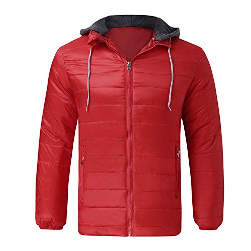 LAOSU Chaqueta de plumón ligera para hombre de la temporada con capucha extraíble talla grande con cremallera chaqueta sin coser para mujer color liso cómodo acabado otoño e invierno 07-rojo XL