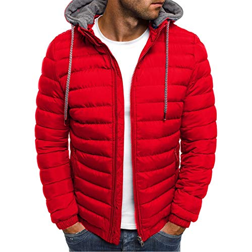 LAOSU Chaqueta de plumón ligera para hombre de la temporada con capucha extraíble talla grande con cremallera chaqueta sin coser para mujer color liso cómodo acabado otoño e invierno 07-rojo XL