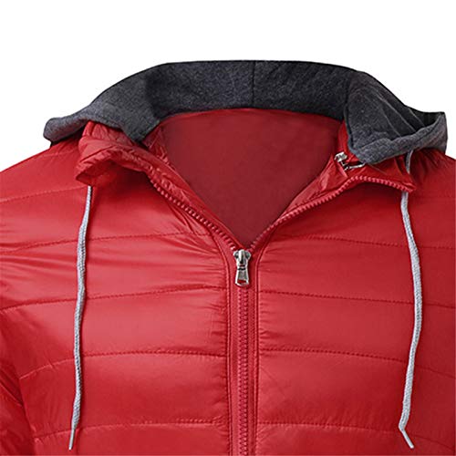 LAOSU Chaqueta de plumón ligera para hombre de la temporada con capucha extraíble talla grande con cremallera chaqueta sin coser para mujer color liso cómodo acabado otoño e invierno 07-rojo XL