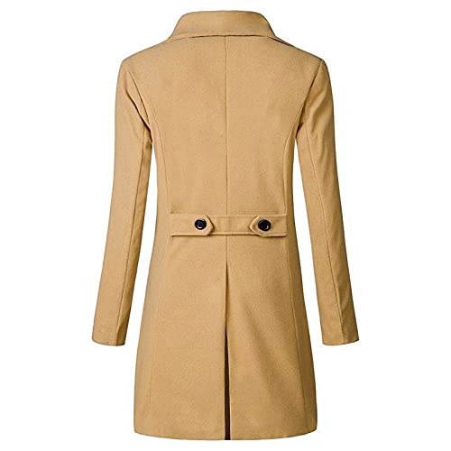 LAOSU Trench Coat para hombre largo de invierno cálido abrigo de lana bonito ceñido color liso talla grande chaqueta de forro polar cuello reverso estilo casual para cortavientos 03-caqui XL