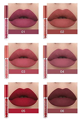 Lápiz Labial Líquido, 6pcs Pintalabios Mate Labiales Líquidos Barra de Labios Mate Colores Labiales Mate Larga Duracion - Regalo San Valentín, Cumpleaños # A