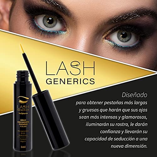 LASH GENERICS - Revolucionario Tratamiento Crecimiento Pestañas y Cejas 3 ml - Único con micropéptidos y ácido hialurónico - *Mejor producto para pestañas 2021* - Resultados en 2 semanas.