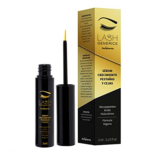 LASH GENERICS - Revolucionario Tratamiento Crecimiento Pestañas y Cejas 3 ml - Único con micropéptidos y ácido hialurónico - *Mejor producto para pestañas 2021* - Resultados en 2 semanas.