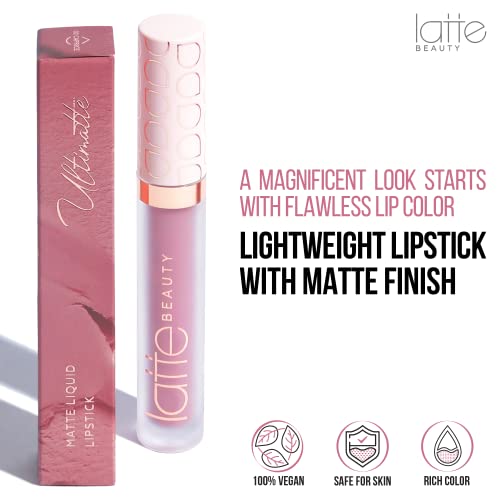 Latte Beauty Ultimatte Lápiz Labial Líquido Mate - 9 Tonalidades - Maquillaje de Labios Resistente al Agua de Larga Duración - Labial Mate Hidratante con Vitamina E - 3 ml (Caprice).