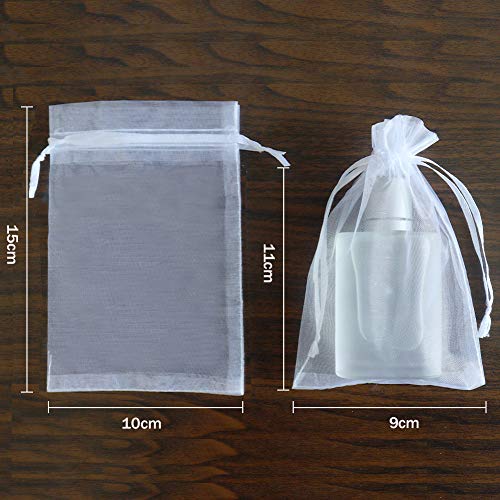 Leeyunbee 100PCS 10x15cm Bolsa de Organza Blanco, Bolsitas de Organza, Bolsas para Envoltura de Joyas, Bolsas de Organza de Regalo con Cordón para Boda Favores Joyas y Dulces