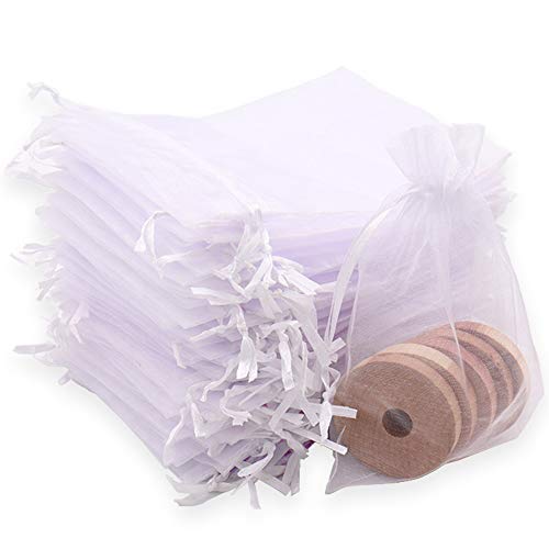 Leeyunbee 100PCS 10x15cm Bolsa de Organza Blanco, Bolsitas de Organza, Bolsas para Envoltura de Joyas, Bolsas de Organza de Regalo con Cordón para Boda Favores Joyas y Dulces