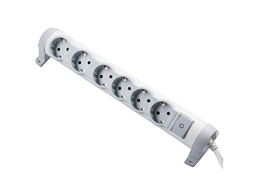 Legrand, 694637 Bases Múltiples Confort - Regleta con 6 enchufes, regleta enchufes con interruptor, cable de 3mts, gama ‘Confort’ en color blanco y gris, 6 tomas + interruptor