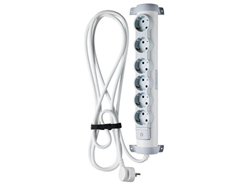 Legrand, 694637 Bases Múltiples Confort - Regleta con 6 enchufes, regleta enchufes con interruptor, cable de 3mts, gama ‘Confort’ en color blanco y gris, 6 tomas + interruptor