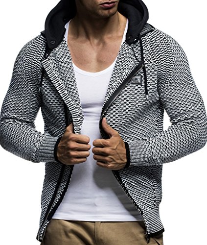 Leif Nelson Hombres Chaqueta de Punto Chaqueta de la Capilla LN-7055 Negro-Color Crudo Medium