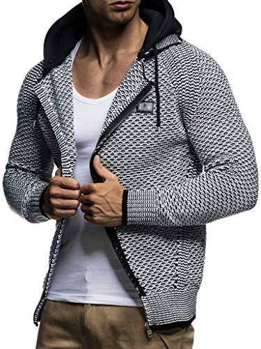 Leif Nelson Hombres Chaqueta de Punto Chaqueta de la Capilla LN-7055 Negro-Color Crudo Medium