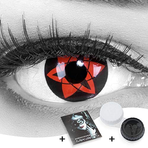 Lentillas de color rojo negro Sasukes Mangekyou 1 par. Para Halloween Carnaval, cosplay de anime, gratis estuche de lentillas sin graduación