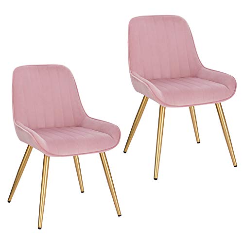 Lestarain 2X Sillas de Comedor Dining Chairs Sillas Tapizadas Paquete de 2 Sillas Cocina Nórdicas Terciopelo Sillas Bar Metal Silla de Oficina Rosa